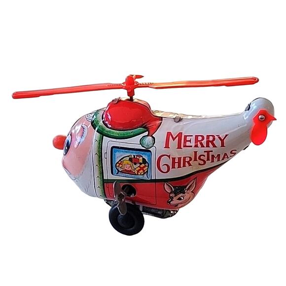 Vintage Wind Up Yuletide Santa Claus w/Reindeer Copter Made in Japan Works - Picture 3 of 13